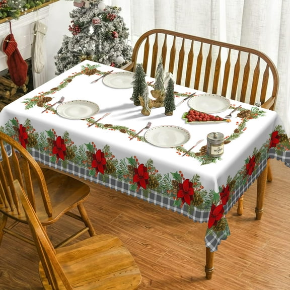 Mizhona Christmas Winter Rectangle Tablecloth Xmas Tree for Party Dining Kitchen Indoor Outdoor Waterproof Reusable Tablecloths 60"X84"
