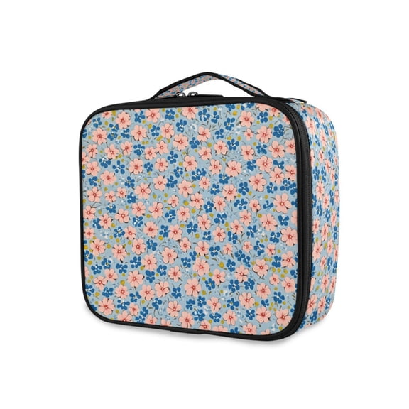 FORMRS Travel Makeup Bag Large Capacity Train Case Cosmetic Organizer with Adjustable Dividers, Small Pink Flower