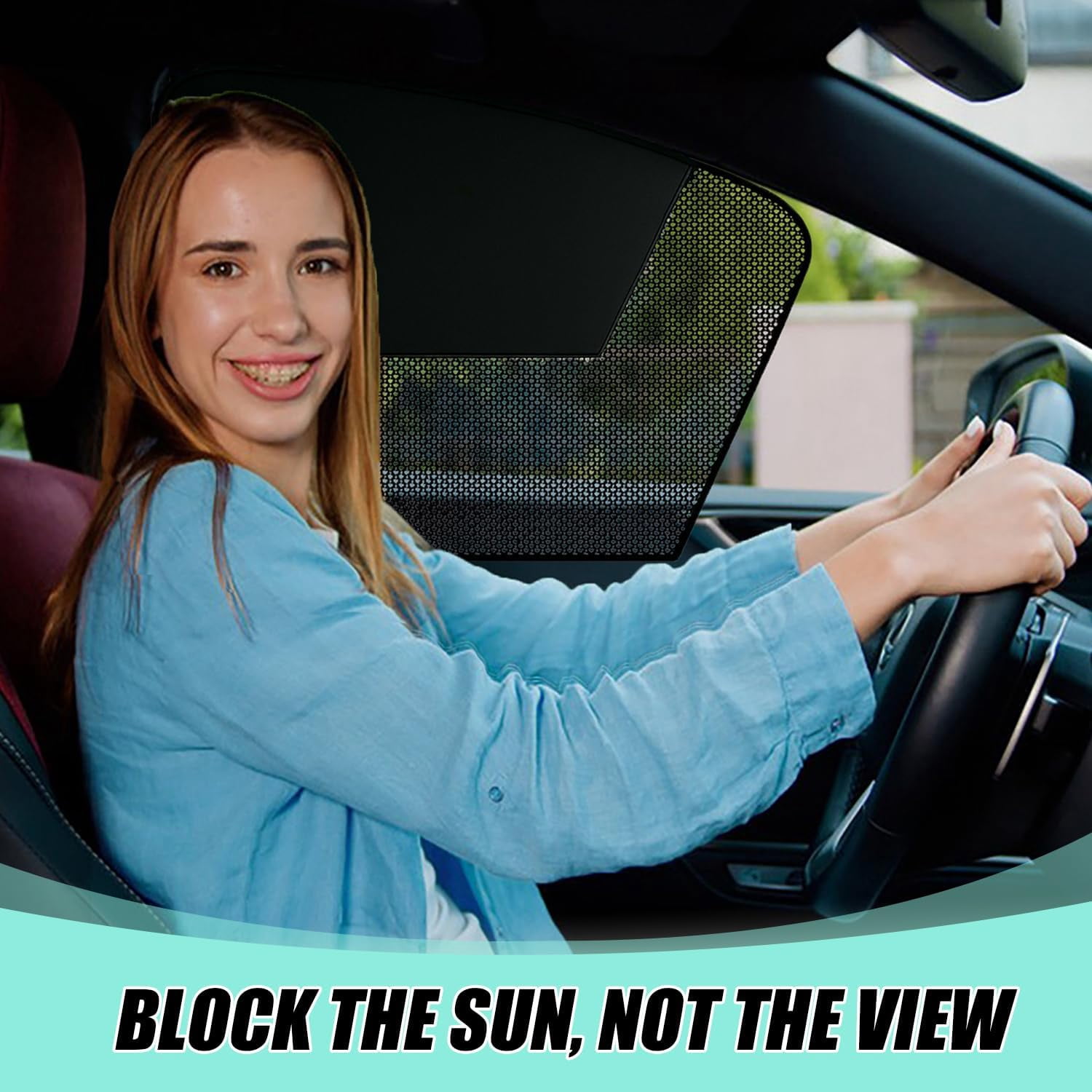 Car Window Covers, Magnetic Car Front Side Window Shade, 2 Pack Front Seat Side Window Covers with Half Shade, Front Window Covers for Driver, Double Layer Mesh Sun Block UV Protection Covers
