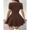 thumbnail image 4 of Women'S Mini Dress Square Neck Short Sleeve Ruffle Hem Dresses with Built in Shorts Brown S, 4 of 7