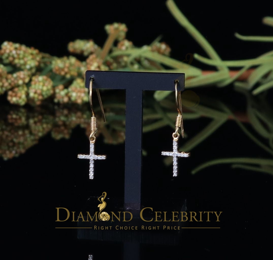 Diamond Celebrity's 0.15ct Diamond 925 Sterling Silver Yellow Dangling Stud Earring For Men / Women