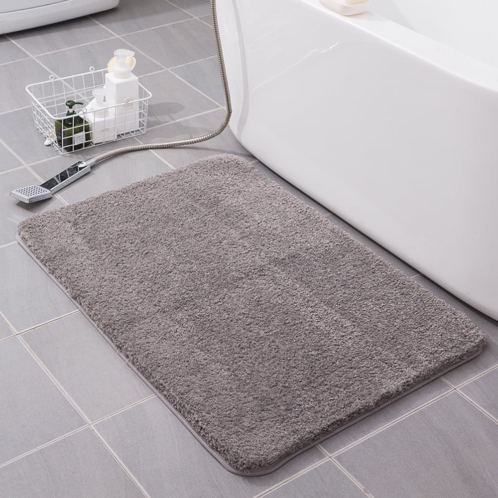 Bathroom Rugs Absorbent Non-Slip Backing 18" x 28" Soft Fluffy Gray Microfiber Bath Mats Machine Washable