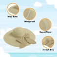 thumbnail image 3 of Straw Sun Summer Hat for Women, Female Wide Brim UPF 50+ UV Protection Bowknot Cap, Stylish Braid Visor, Ladies Foldable Roll Up Packable Floppy Beach Hat with Windproof Chin Strap,, 3 of 5
