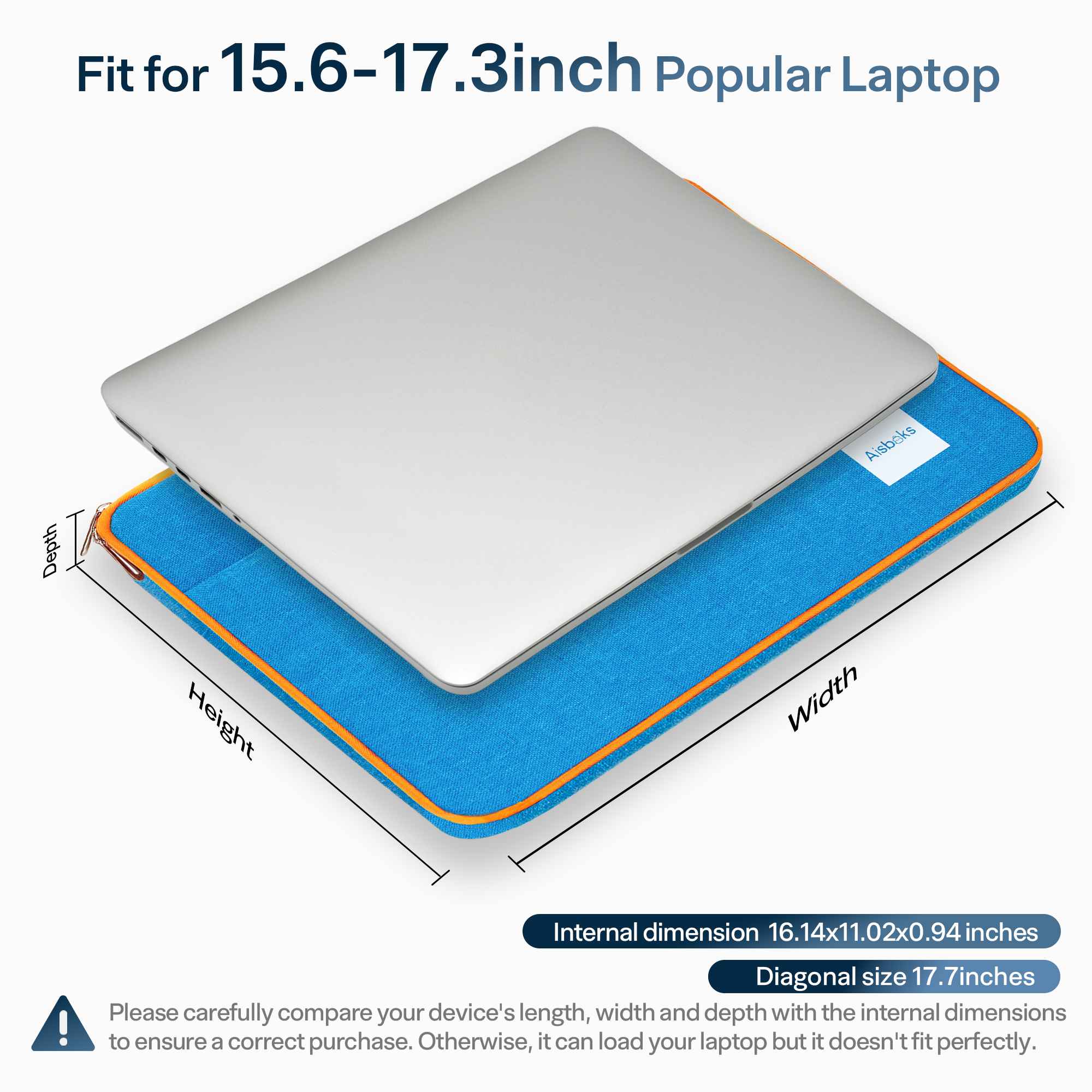Laptop Sleeve 15.6''-17'',Zipper Laptop Bag, 16''Laptop Case Compatible with Apple MacBook,HP,Dell,Acer,Asus Notebook,Shockproof Soft Padded Cover Carrying Computer Bag,Blue