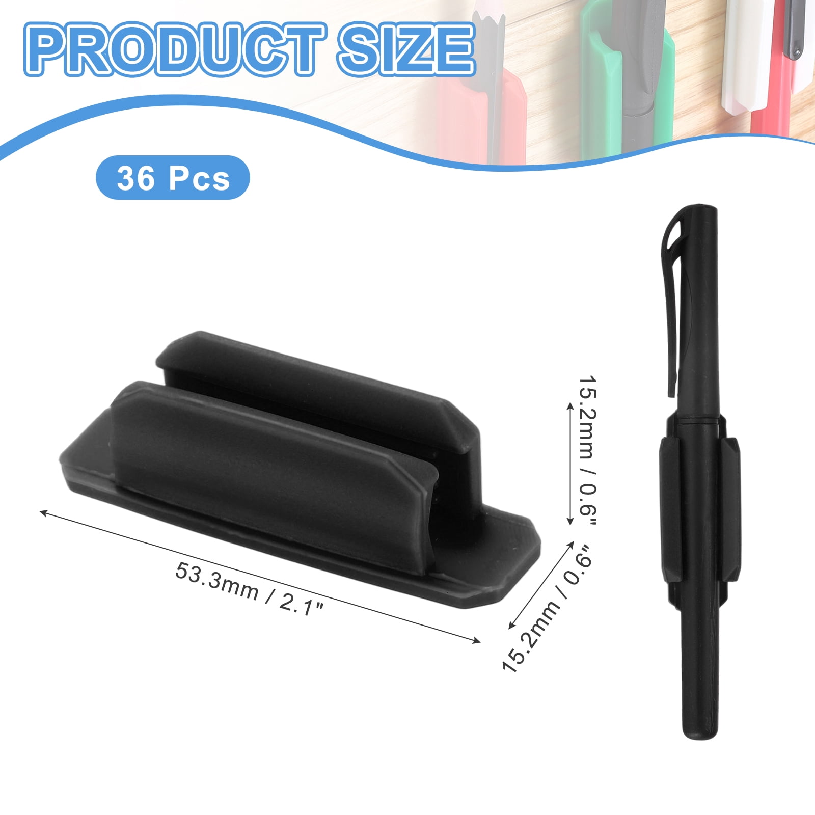 Adhesive Pen Holders, 36 Pack Silicone Flexible Pencil Holder Marker Clip Organizer for Walls, Clipboards, Writing Boards, Office, Car, Desk Accessories, Black
