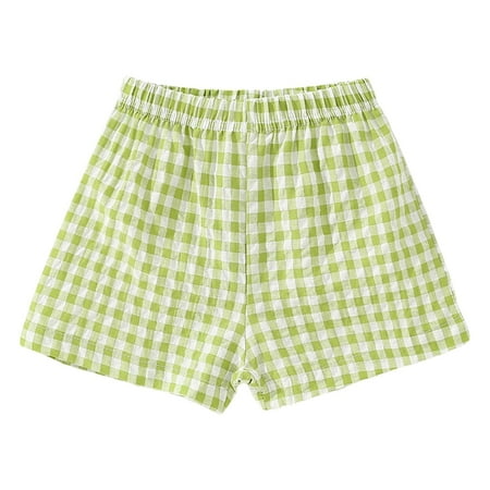 Fgnfyis Toddler Shorts Girls Plaid Casual Little Wear Light Summer Pure Pants Comfy Shorts for Girls Green 5-6 Years