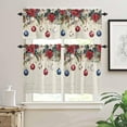 thumbnail image 2 of Christmas Kitchen Curtains and Valances Set, Rod Pocket Curtains Tier Farmhouse Window Curtains 24 Inch Length, Xmas Ball Poinsettia Berry Pine Needle Retro 3 Piece Kitchen Curtains Set, 2 of 6