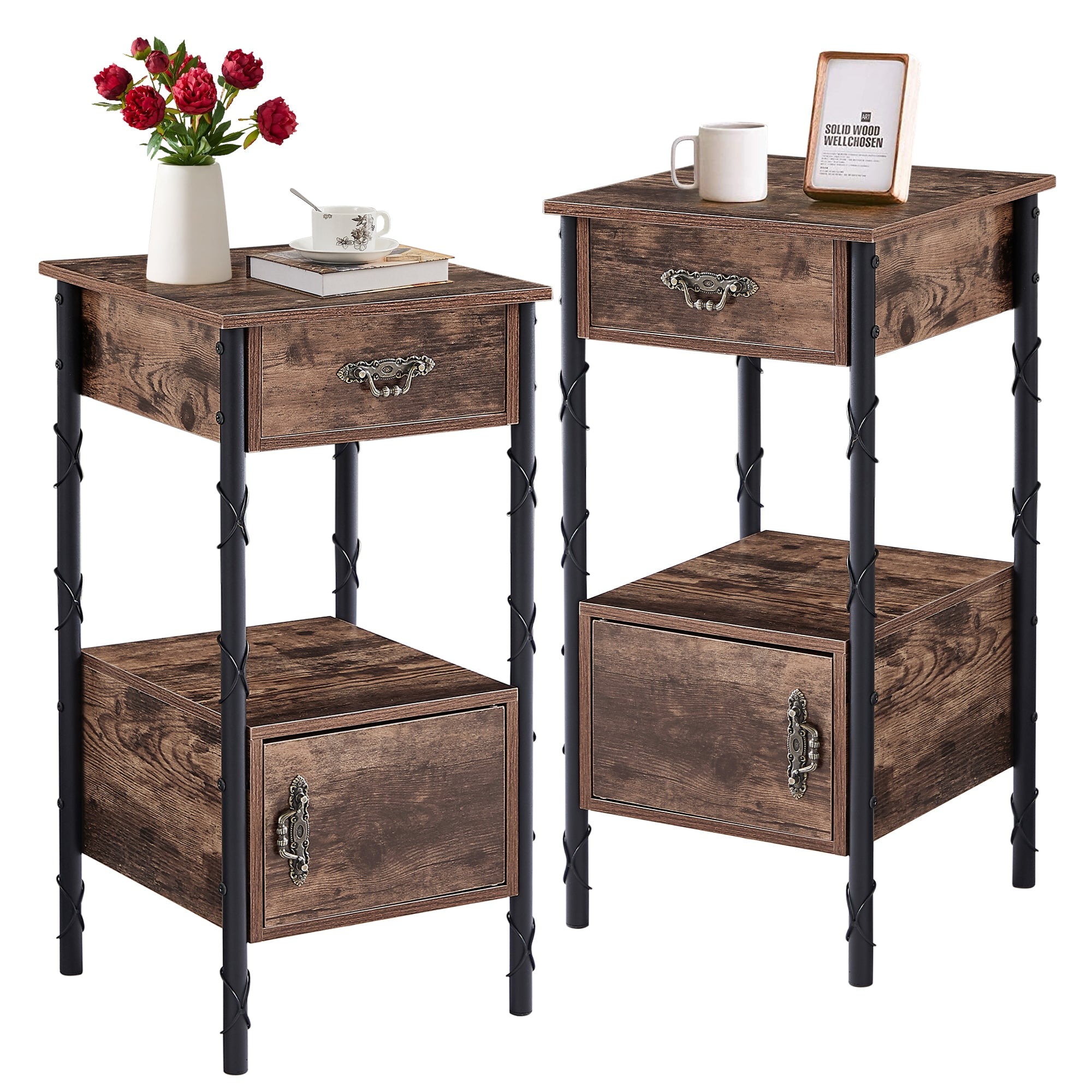 Taomika Modern 2-Drawer Nightstands for Bedroom Set of 2,Rustic Brown - Walmart.com