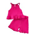 thumbnail image 1 of Short Sleeveless Top and Short Pants Set for Kids, Polyester Spandex Blend, Round Neck, Elastic Waist, Ruffle Hem, Solid Color, for Boys and Girls, 1 of 9