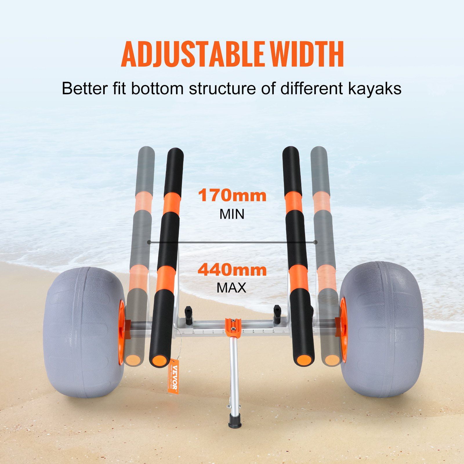 Heavy Duty Kayak Cart with 12" Wheels, Foldable Canoe Trolley, Adjustable Width 6.69-17.32", 350LB Capacity for Kayak/Canoe/Paddleboard