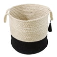thumbnail image 6 of LR Home Woven Round Jute 19" Storage Basket with Handles, Black/White Stripe, 6 of 8