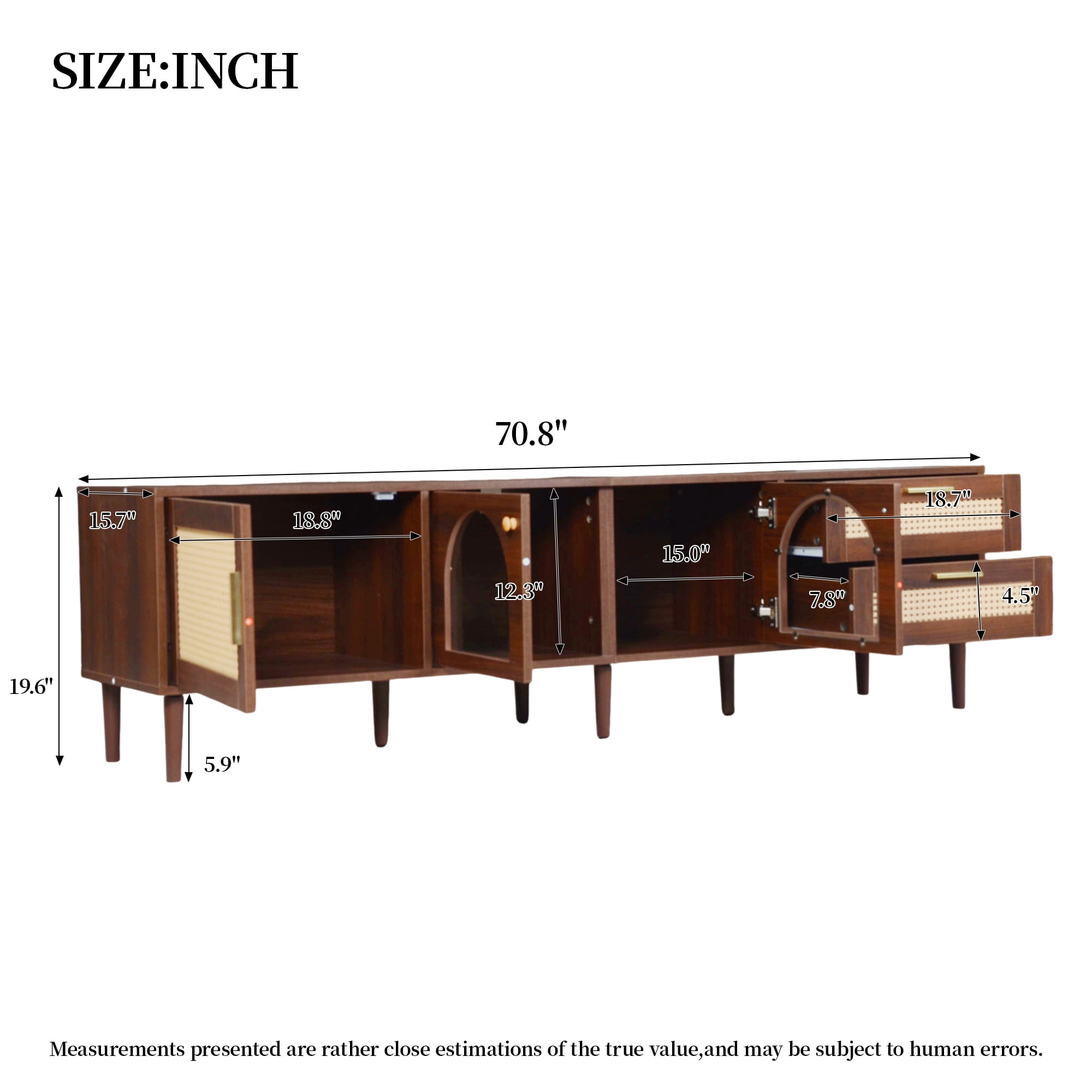 TV Stand for TVs up to 80 Inch, Entertainment Center with App-Controlled LED Lights & Rattan Doors, Media Console with Glass Door Storage for Living Room