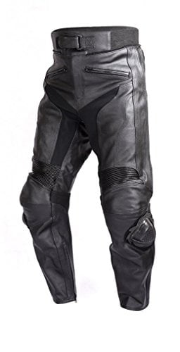 Mens Racing Motorcycle Leather Black Pants w/Sliders & 4PC CE Armor 30w 34i 