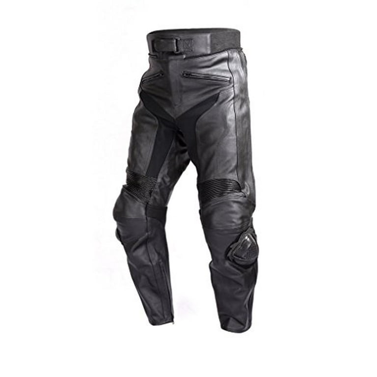Mens Motorcycle Race Leather Pants Black with CE Rated Armor and