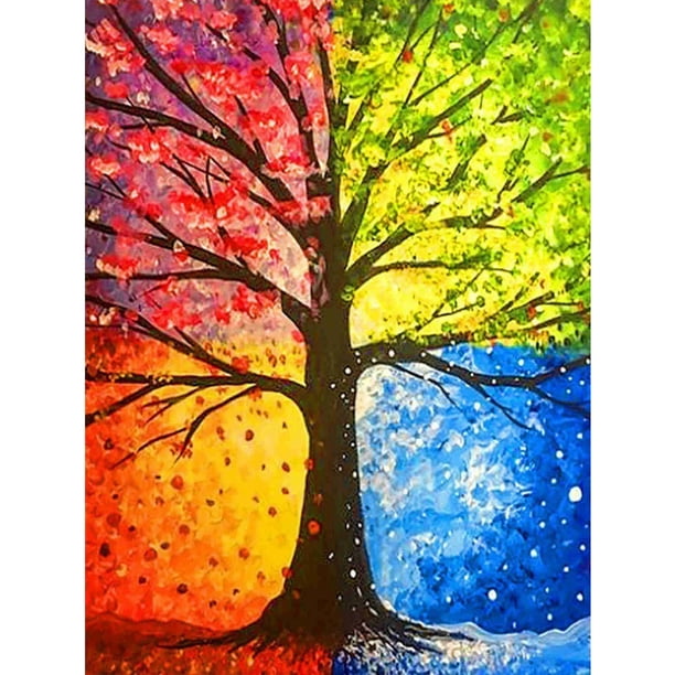 Wdftyju 5D diamante pintura cuatro estaciones árbol completo cuadrado taladro Rhinestone DIY pared artes Wdftyju 6vv8qw4zt6lr5qs2