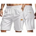 thumbnail image 2 of Men's Cargo Shorts Plus Size Solid Color Multi Pockets Drawstring Lightweight Outdoor Pants Workwear for Men Travel Golf Camping Gifts for Men White M, 2 of 10