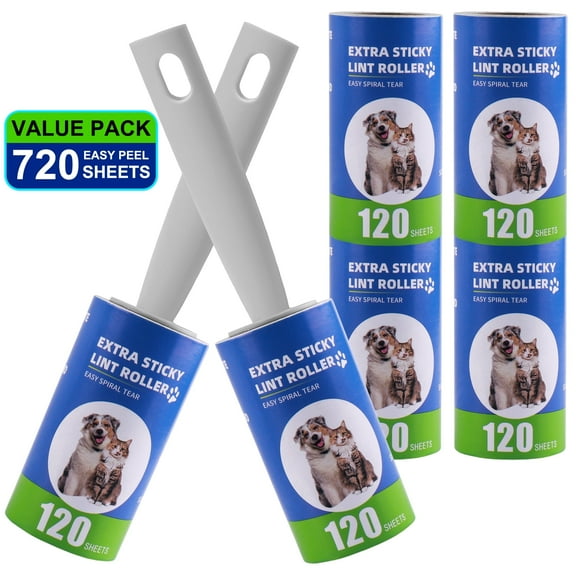 Aovky Lint Rollers for Pet Hair Extra Sticky, 720 Sheets for Pet Hair Removal and Clothes, Dog and Cat Lint Remover with 2 Upgraded Handles for Clothes Furniture Carpet 6 Pack