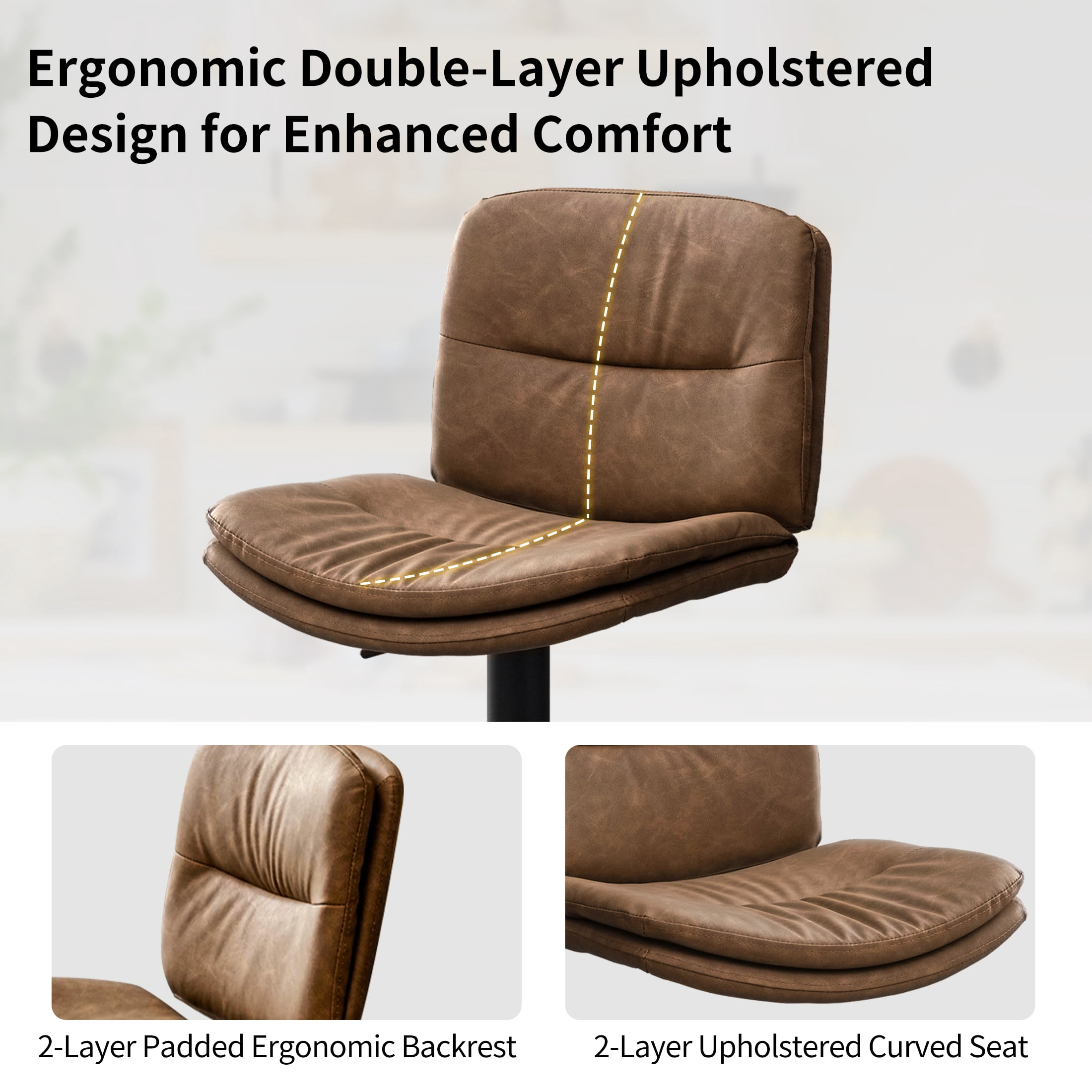 FIRAVOE Swivel Bar Stools Set of 4, Double-Layer Upholstered Counter Height Bar Stools with Back, PU Leather Height Adjustable Barstools for Kitchen Island, Tan