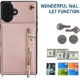 thumbnail image 3 of Crossbody Zipper Wallet Case for iPhone 16 6.1" with Card Holder, Lanyard Purse Cover [Removable Shoulder Strap] with Kickstand Function for Apple iPhone 16 Zip-Rose Gold, 3 of 18