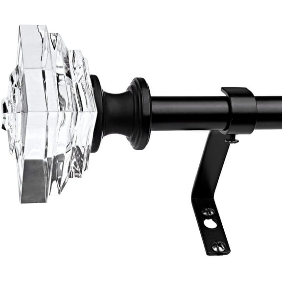 3/4" Diameter Standard Decorative Window Curtain Rod, Adjustable Curtain Rod for Windows , Acrylic Square Finials