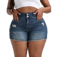 thumbnail image 3 of Gocolloa Women Plus Size Jean Shorts Stretchy 3.5" Sexy Trendy Patch Pocket High Waisted Denim Shorts Deep Blue 14W, 3 of 6