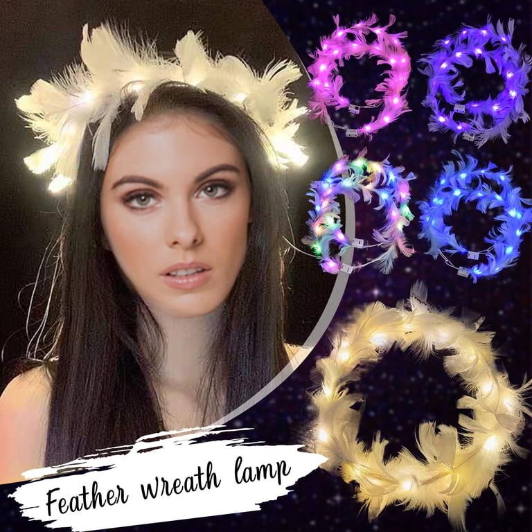 1 Pcs Flower Crown,LED Feather Crown Headband,Light Up  display picture 2