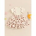 thumbnail image 3 of Toddler Baby Girl Summer Outfits Short Sleeve T Shirts Tops Floral Daisy Tiered Suspender Skirts Kids Overall Dress Set, 3 of 7