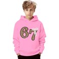 thumbnail image 4 of Playtopia Youth Glitter Number 67 Pearl Bow Hooded Pullover 350g Polyester Long Sleeve Kangaroo Pocket Casual Sweatshirt 1PC Big Kids Sizes 100-160, 4 of 4