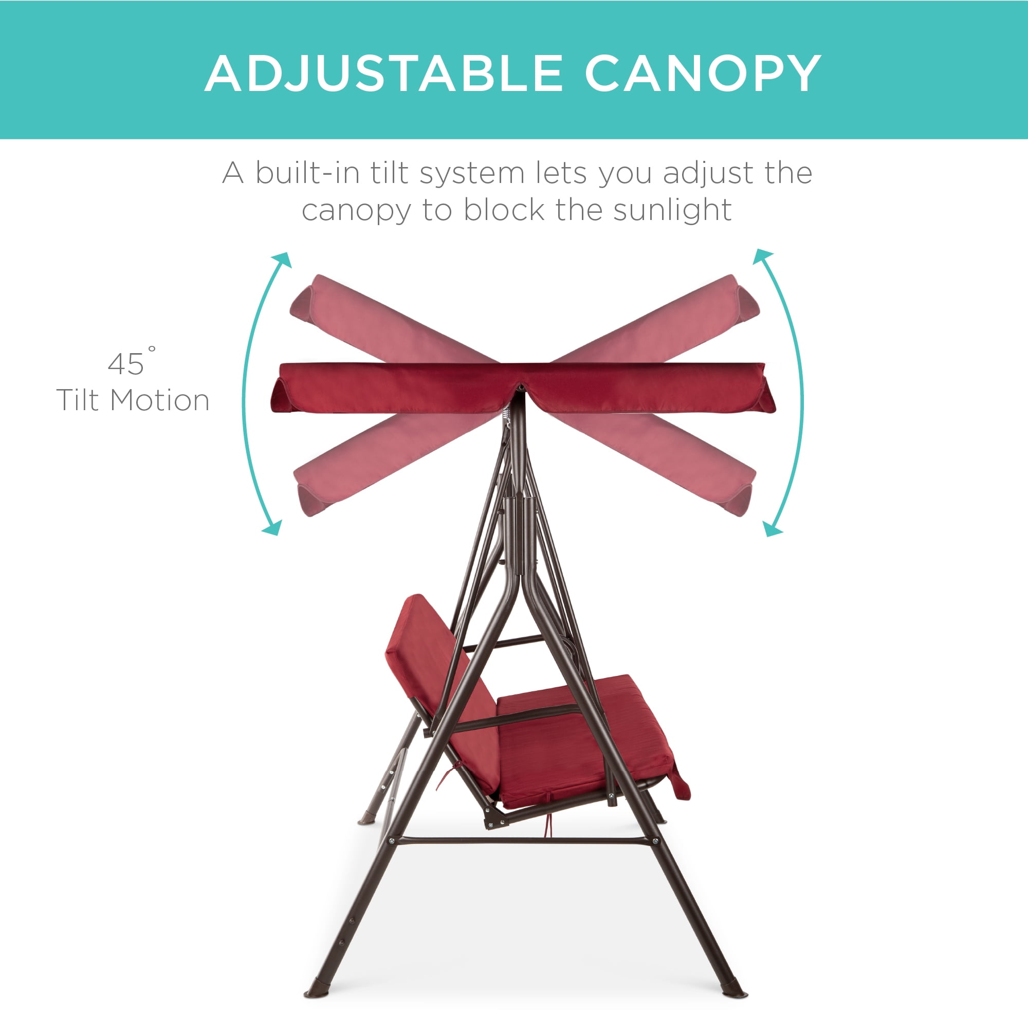 Best Choice Products 2-Person Outdoor Convertible Canopy Swing Glider Lounge Chair w/ Removable Cushions - Burgundy