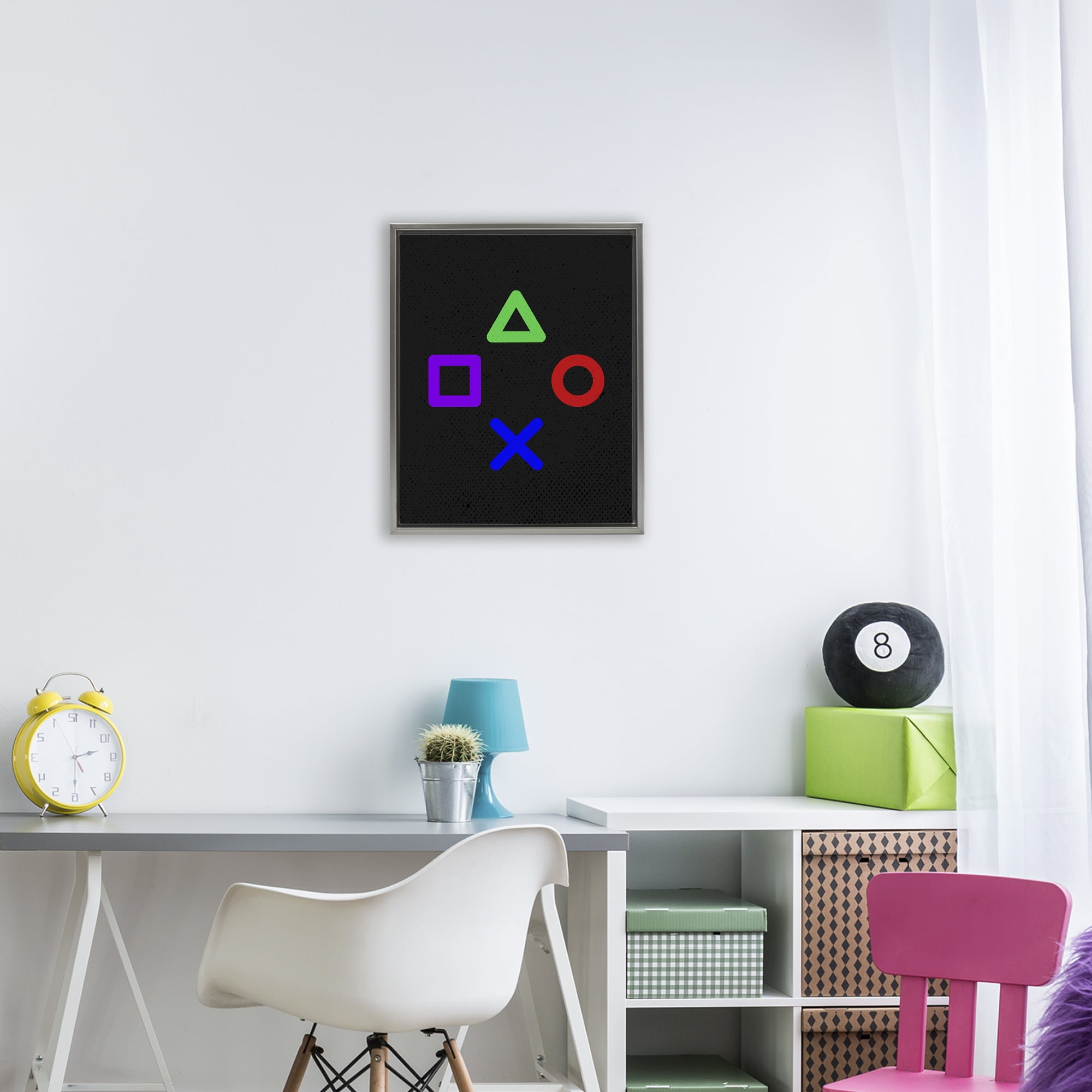 Game Button Shapes Gray Framed Floater Canvas Wall Art, design by Kim Allen
