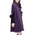 thumbnail image 5 of Joernso Women Winter Coat Solid Color Ruffle Formal Elegant Big Hem Midi Length Long Sleeves Cardigan Stand Collar Lady Cloak Coat for Dating, 5 of 8