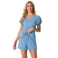 thumbnail image 6 of MINTREUS Women's Knit Pajamas Set Ruffle Sleeves Sleepwear Casual 2 Piece Pjs Soft Loungewear with Pockets, 6 of 6