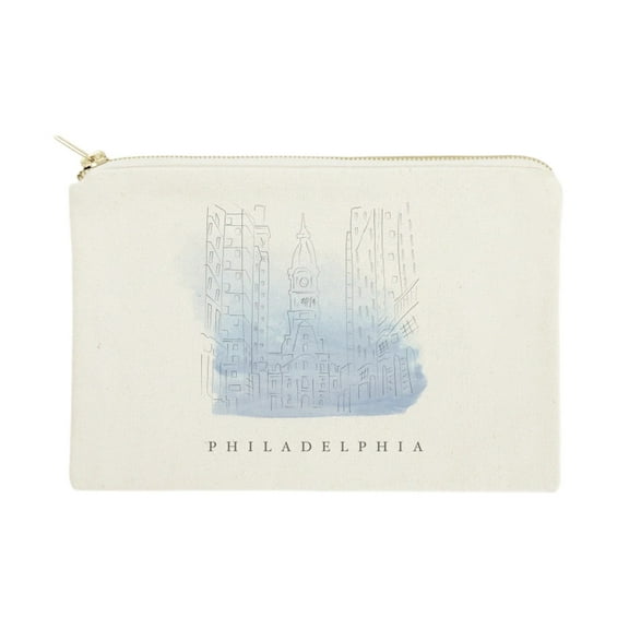 Philadelphia Cityscape Cotton Canvas Cosmetic Bag