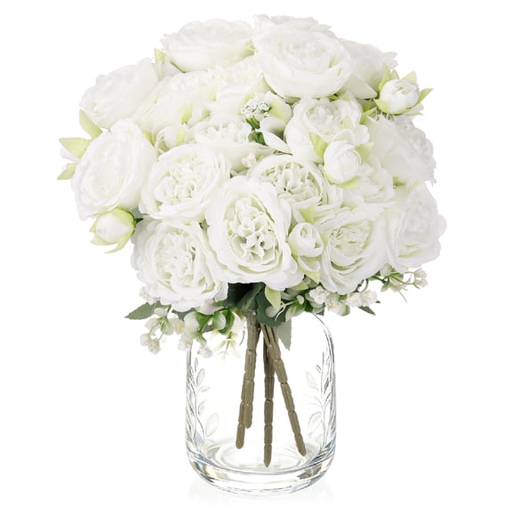Armscye 4 Bundles Peonies Artificial Flowers, White Artificial Peonies, Silk Peonies Flowers, Fake Peonies Artificial Flowers Peonies Bouquet for Centerpiece Table Wedding Party Home Decor