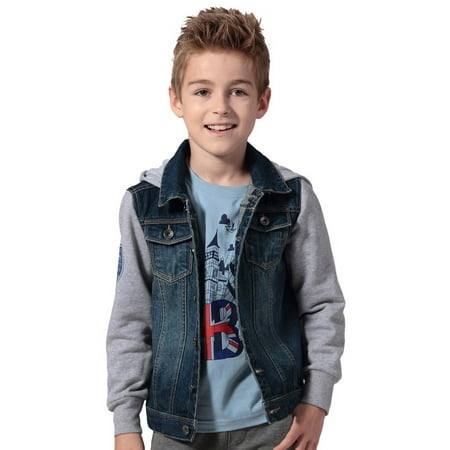 Leo&Lily Boys Denim Jackets Blazers Fleece Sleeves Hoods Vintage Blue