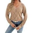 thumbnail image 3 of Women'S Crochet Sweater Top Hollow Out Long Sleeve Pullover Tops Fall Outfits Fashion Khaki S, 3 of 9