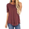 thumbnail image 2 of stanreset T-shirt pour Femme, Haut Uni à Coutures, Blouse à Ourlet Asymétrique, Violet Rouge, P, 2 of 7