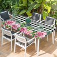 thumbnail image 2 of Spring Pink Roses Table Cloths for 6 Foot Rectangle Tables, Pastoral Eucalyptus Black White Plaid Patio Waterproof Elastic Fitted Tablecloths, Washable Rectangular Table Cover for Camping, 2 of 8