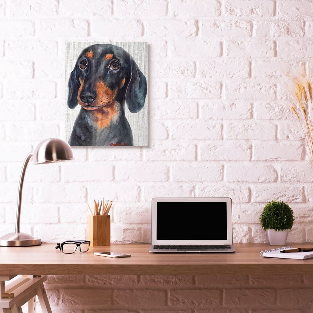 Stupell Industries Dachshund Puppy Dog Pet Animal Watercolor Painting Canvas Wall Art by George Dyachenko
