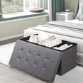 thumbnail image 3 of Giantex Folding Storage Ottoman Bench, Fabric Footrest w/ Removable Storage Bins & Padded Seat, Toy Storage Organizer Chest Box, Grey, 3 of 10