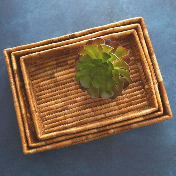 Rwanda Hand Woven Natural Banana Leaf Tray Set