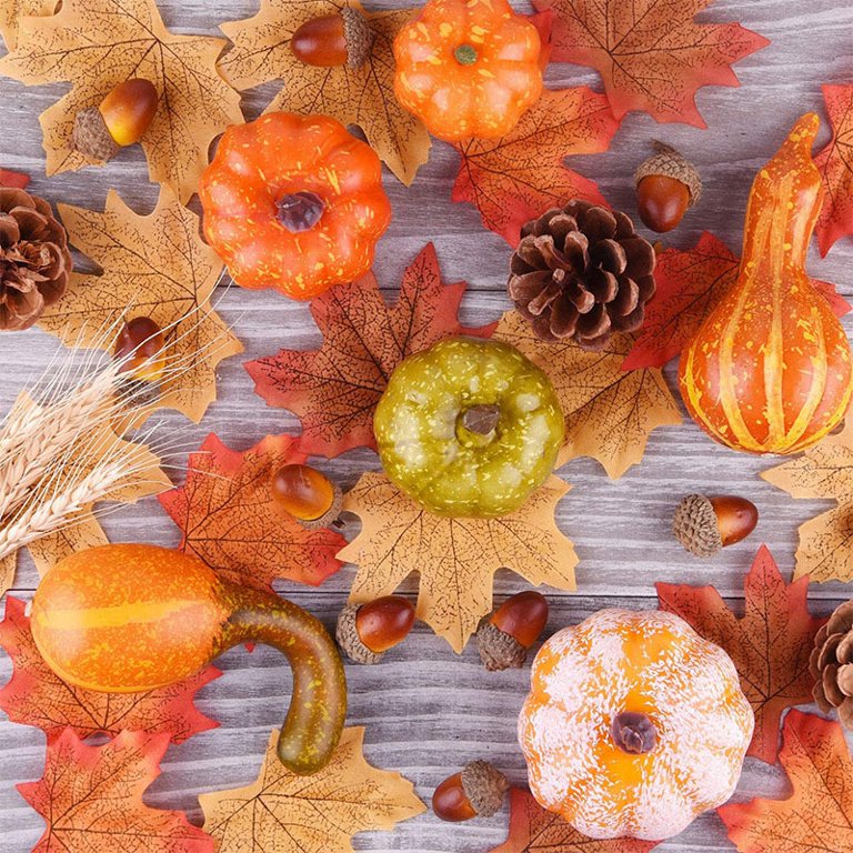 The Holiday Aisle Fall Decor - Fall Decorations for Home-2PCS Artificial Pumpkin Sunflower and Maple Leaf Berry Pine Cone Bouquet for Thanksgiving Harvest Autumn Tablet