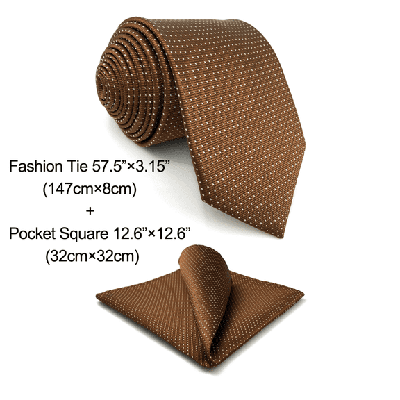 S&W SHLAX&WING Ties for Men Brown Copper Formal Neck Tie with White Dots Classic Size Necktie with Pocket Square Set