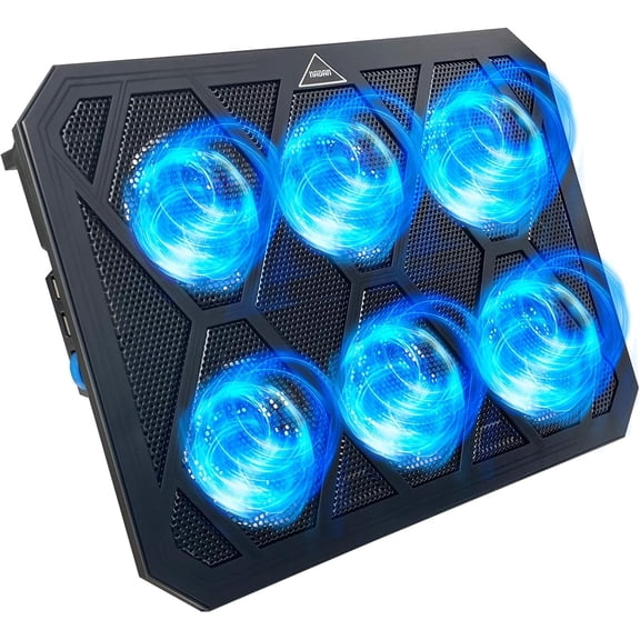 Laptop Cooling Pad with 6 Fans, Ergonomic USB Powered for Dual 2.0 Ports, Height-Adjustable, Metal Mesh Gaming Notebook Cooler, Fits 15-17.3 inch Laptops