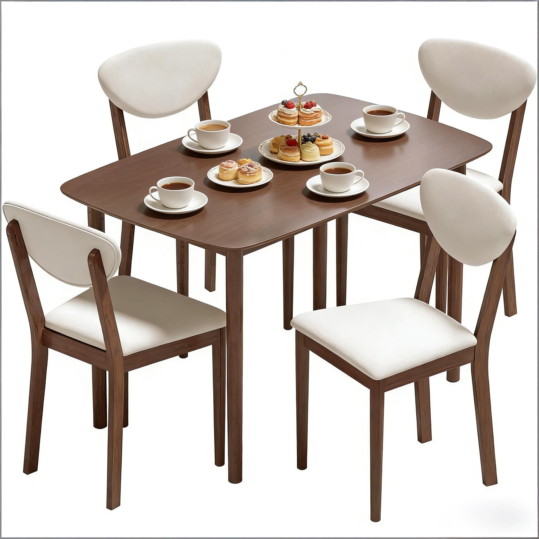 5-piece Dining Table Set for 4, 47.2" Rectangular Dining Tablewith 4 Upholstered Chairs