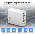 thumbnail image 3 of Cargador USB Tipo C 65W 5 en 1 con Cable USB-A a USB-C Carga Rápida PD 20W Adaptador Multi Puerto, 3 of 10