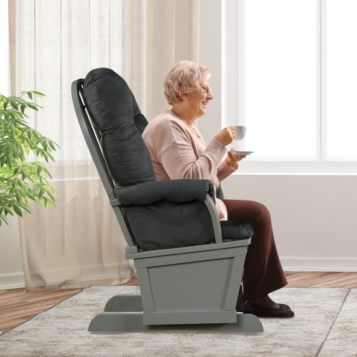Topbuy Ergonomic Rocking Chair Baby Nursery Chair Glider with Ottoman Light Dark Grey