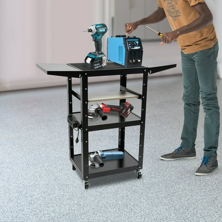 Rolling PC Cart Monitor Mount Mobile Computer Workstation Stand Adjustable Desk