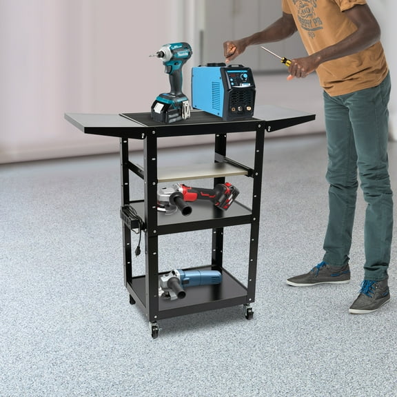 Rolling PC Cart Monitor Mount Mobile Computer Workstation Stand Adjustable Desk