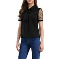 thumbnail image 4 of INSPIRAR CHIC Blusa de Manga Corta de Malla con Cuello de V y Lazo para Mujeres, Color Negro, Talla L, 4 of 6